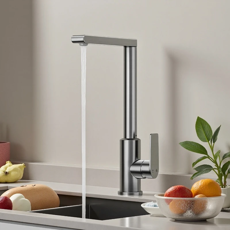 

Kitchen sink gray rotatable hot and cold faucet, space aluminum material, G1/2/G3/8 basin faucet