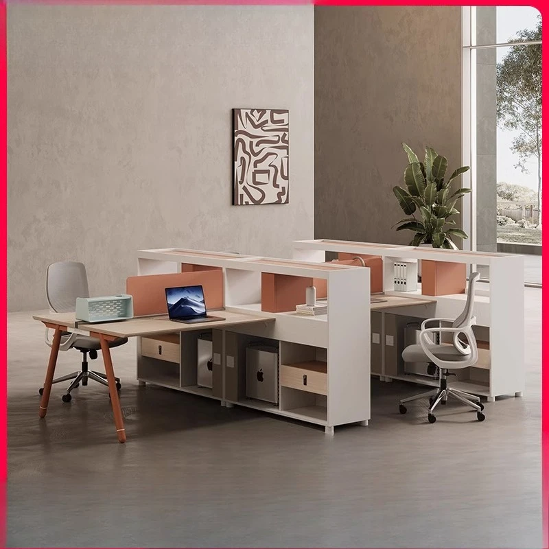Finance  Staff Desk and Chair Combination Double Sat Office Supervisor Desk with High Cabinet Accounting Computer Desk