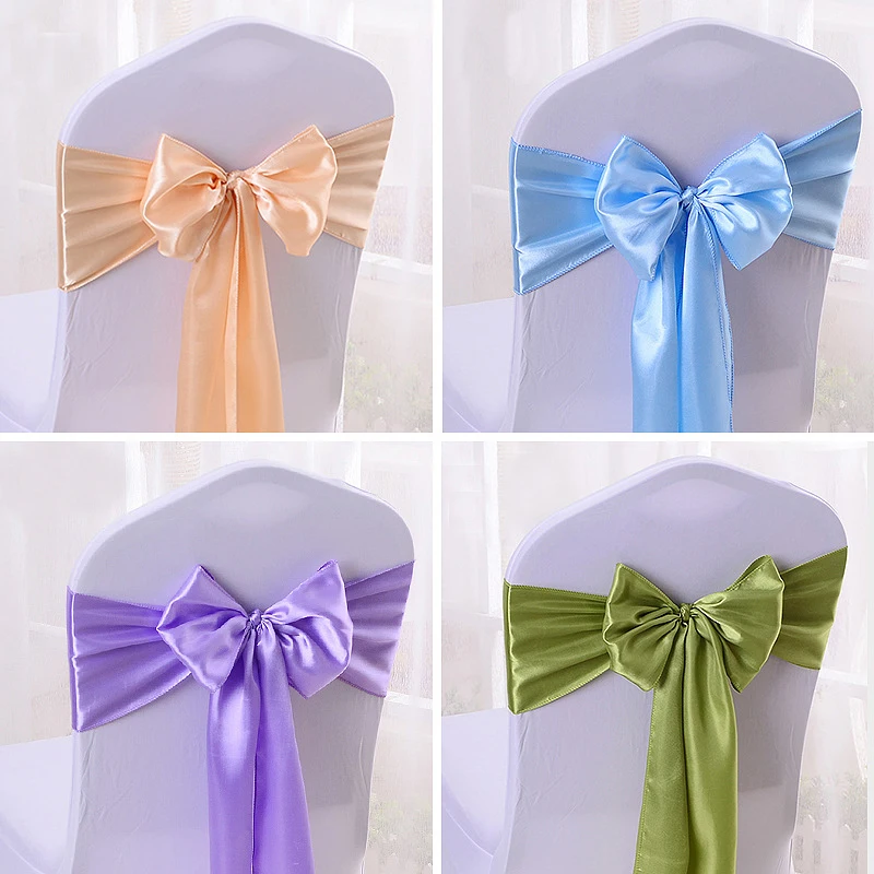 1PC Elastic Colourful Satin Sash Wedding High Quality Chair Bow For Chair Covers Sash Birthday Party Hotel Show Decor【Homeclub】