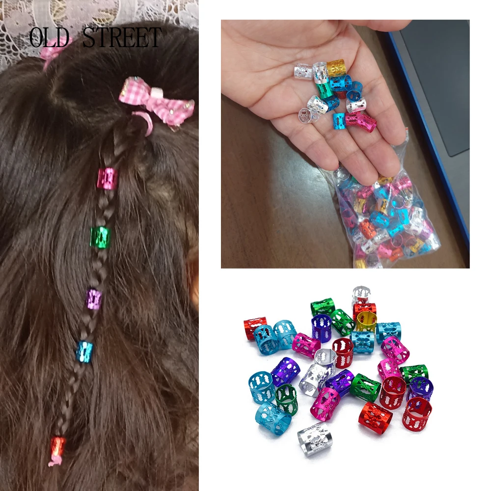 100Pcs Mixed Silver Golden Plated Adjustable Hair Braid Cuffs 9mmx8mm Metal Tube Lock Dreadlock Beads Accessories
