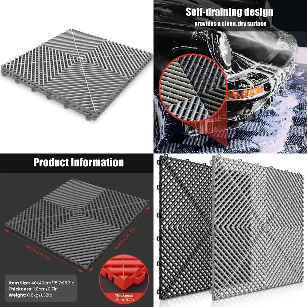 

15.7x15.7 Non-Slip Interlocking Plastic Garage Floor Tiles, Grey, Vented for Garage Organization and Storage