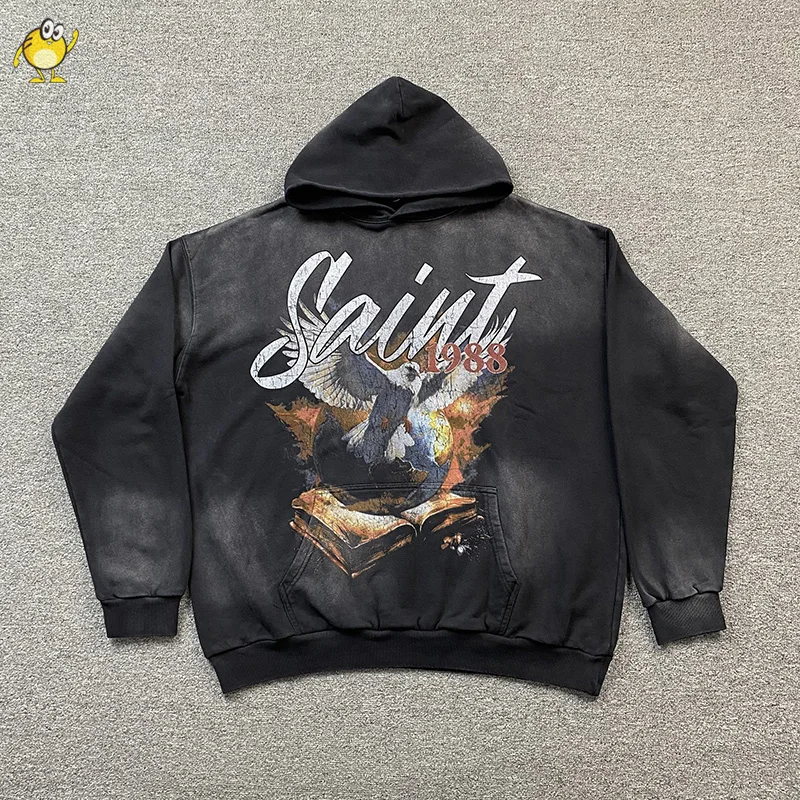 

2024fw Hip Hop Heavy Fabric SAINT TEARS Hoodies Men Woman 1:1 Fashion Washed Do Old Terry Best Quality Hooded Pullovers