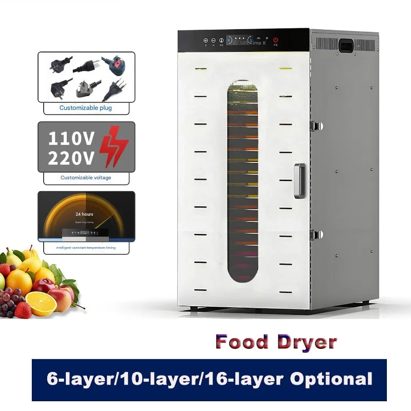 

Large 6/10/16 Trays Food Dehydrator Full Stainless Steel Dryer Machine for Meat Fruit Veggies Beef Herbs Pet Foods 110v/220v