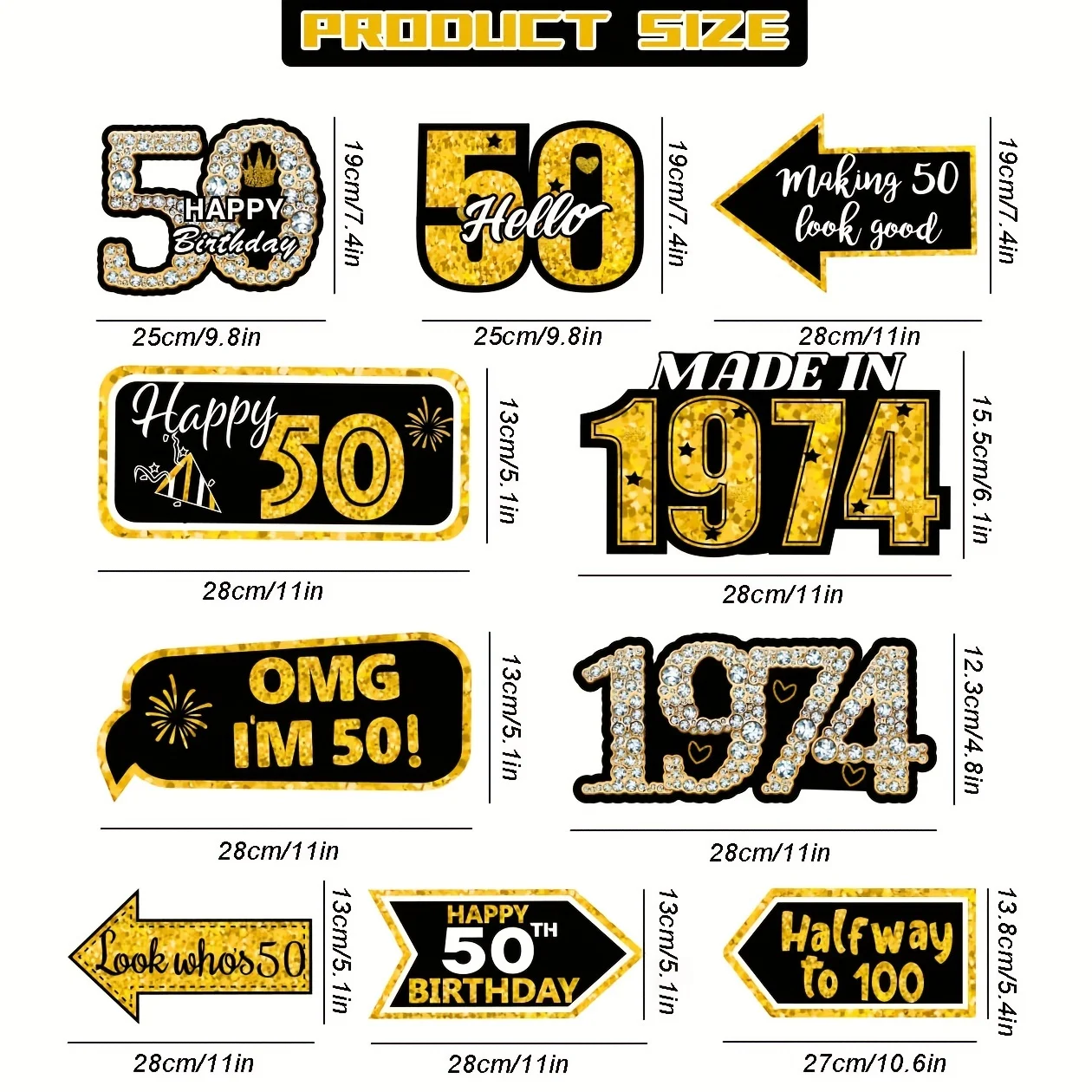 20Pcs 50th Birthday Decorations Black Gold 1974 Party Sign Party Decorations Happy 50th Birthday Party Decorations Signs