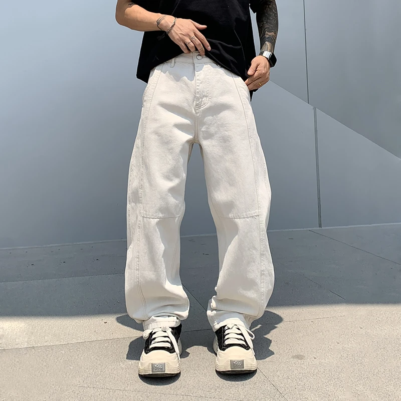 BGC9350 여름 신작 남성 아메리칸 레트로 청바지 솔리드 컬러 루즈 트렌디 와이드 레그 다목적 Scimitar 바지