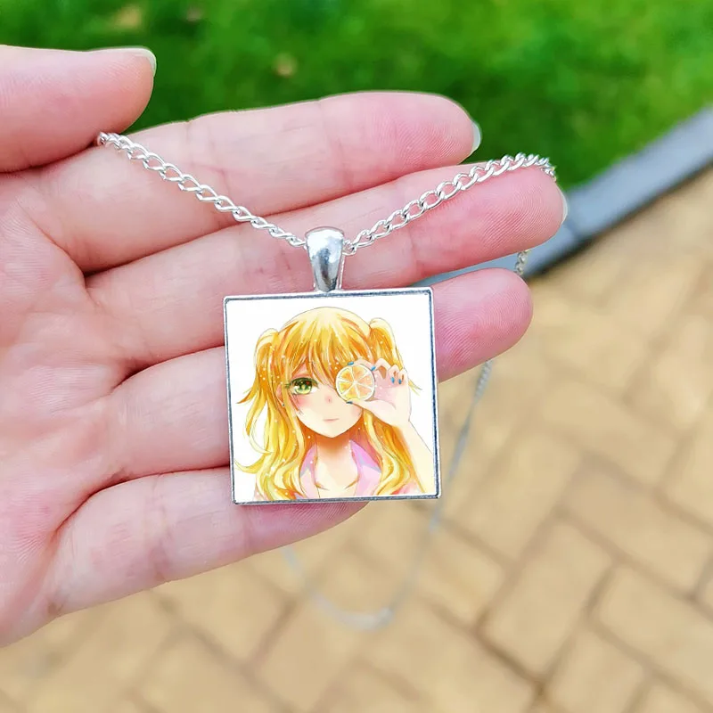 Citrus Anime Necklace for Women Girls Aihara Yuzu Girls Mei Aihara Art Poster Glass Cabochon Pendant Chain Fashion Jewelry Gift