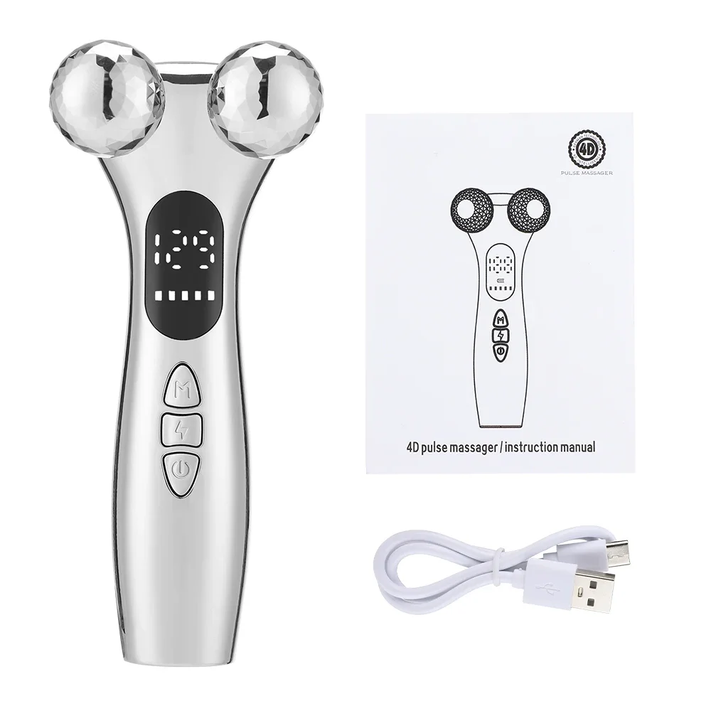 Medidor elétrico de beleza facial para pele, display LED, rolo de levantamento facial, massageador vibratório