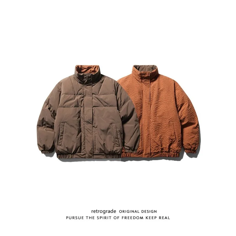 

American winter men and women retro double-sided workwear thick jacket for couples personalized stand up collar loose casual top