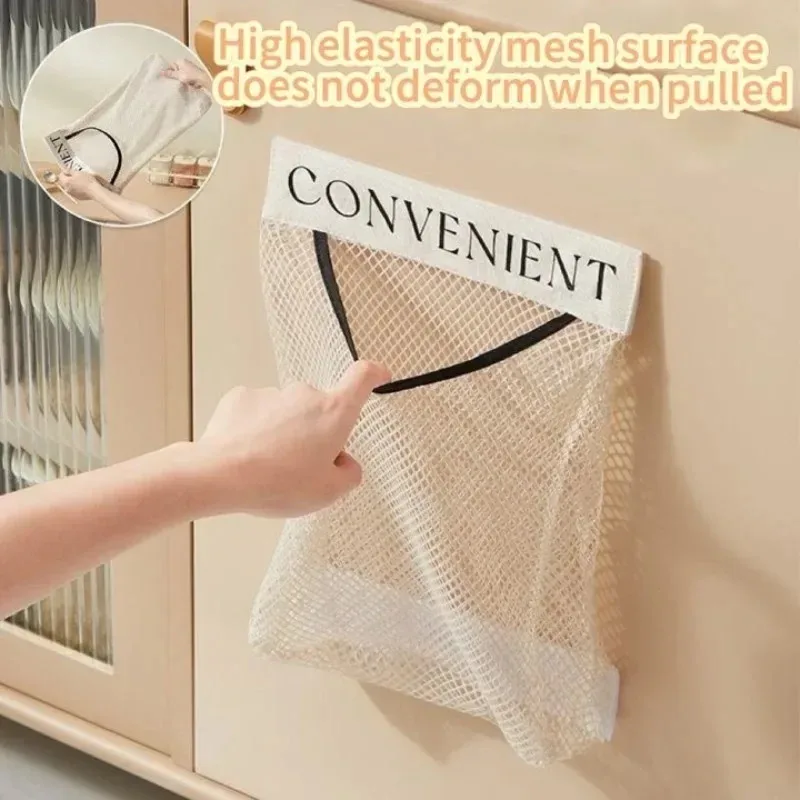 Wall Mount Mesh Storage Bag Garbage Bag Holder Plastic Shopping Bags Dispenser Sundries Bag Net Storage Grocery Bag Organizer