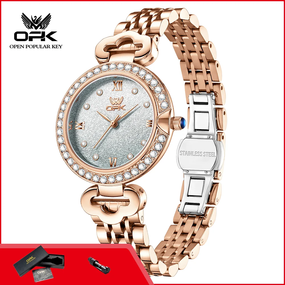OPK 6094 New Original Quartz Watch for Women Waterproof Diamond Bezel Elegant Luxury Ladies Dress Wristwatch