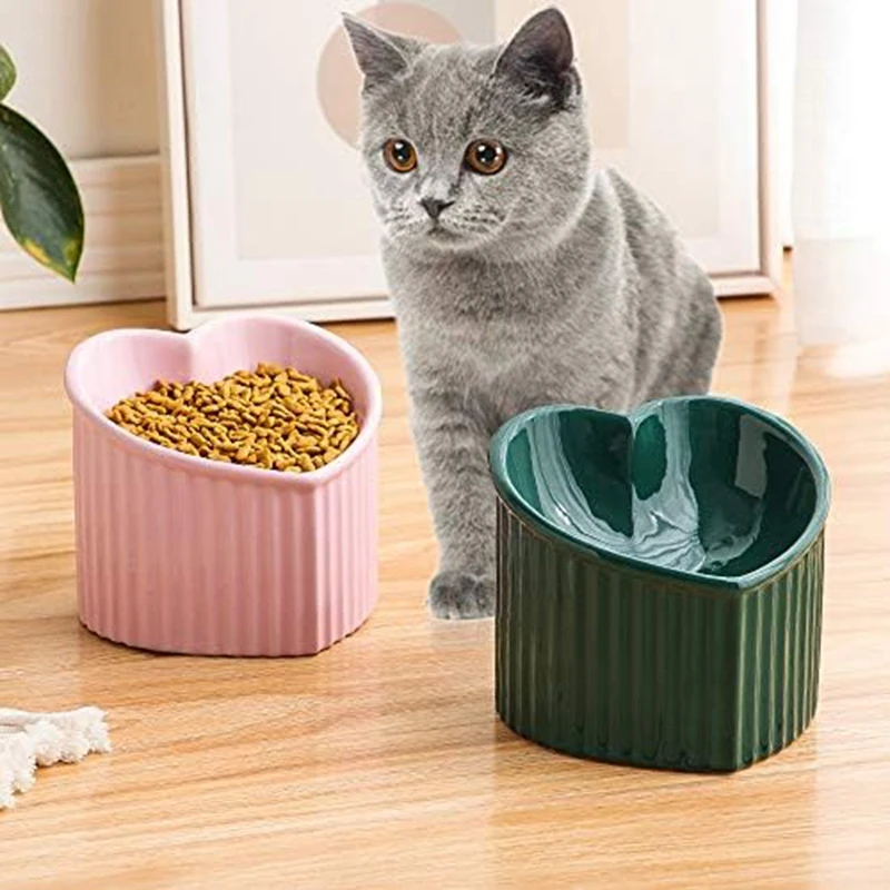 Ceramic Raised Cat-Bowls,Tilted Elevated Food Or Water Bowls,Stress Free,Backflow Prevention,Dishwasher Microwave Safe Durable B