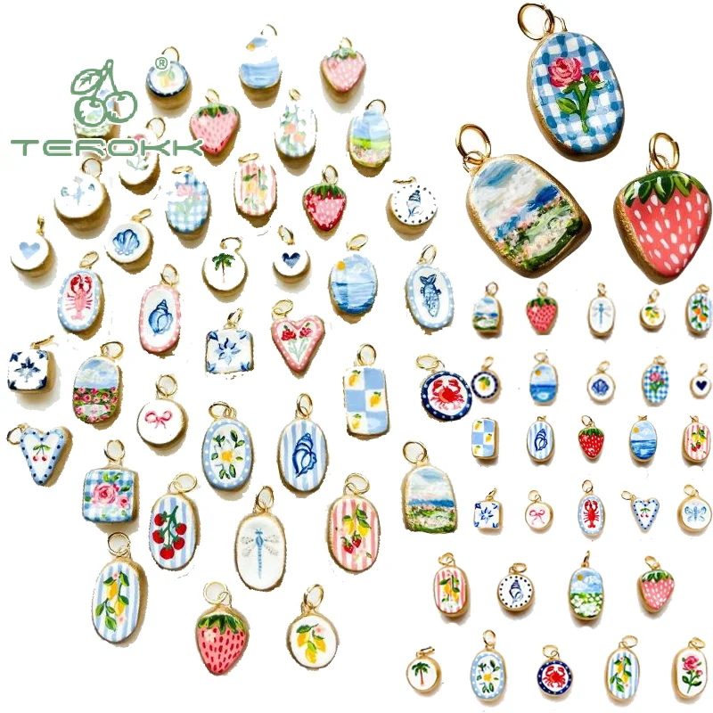 قلادة الدوبامين الملونة مع قطرات الزيت لطيف الفراولة كراب القلب شل نمط DIY قلادة صنع المجوهرات سحر معلقة #1