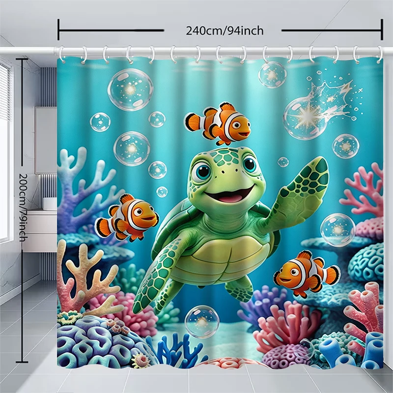 1pc Turtle in the Sea Shower Curtain with Metal Grommets, Polyester Bath Curtain Widow Curtain Bathroom Decor & Accessorie