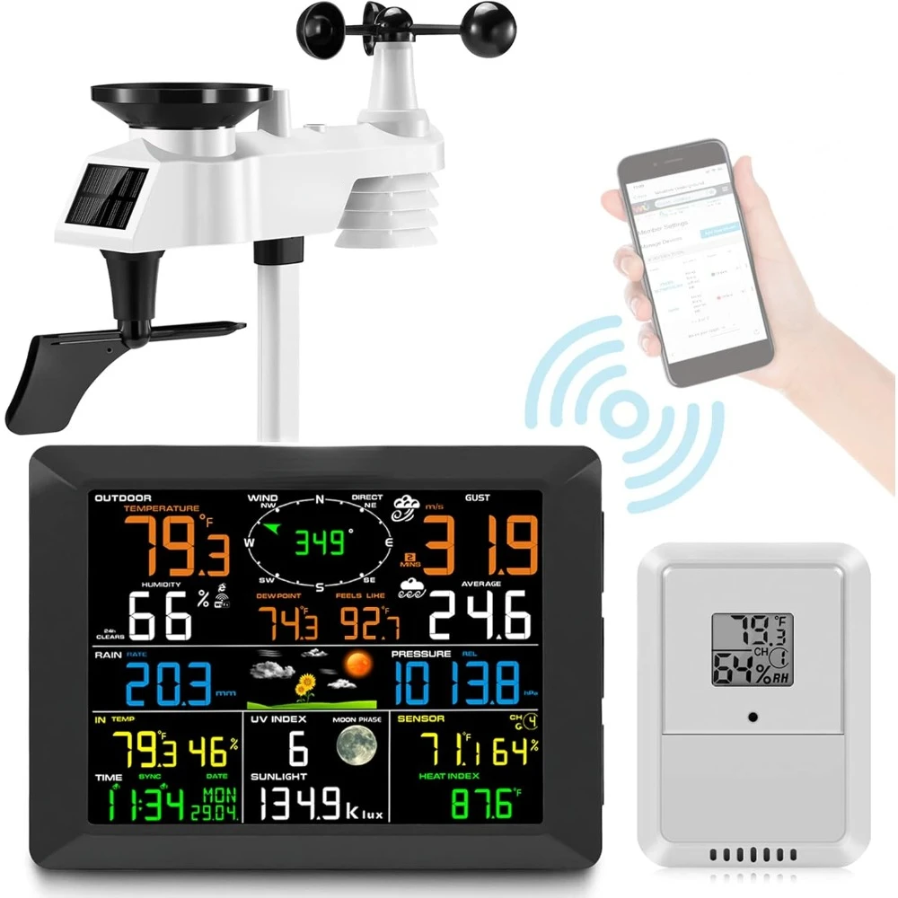 Professional WiFi Weather Station with Outdoor Sensor, Internet Wireless Weather Station Remote Monitoring System, 8.3 Inch