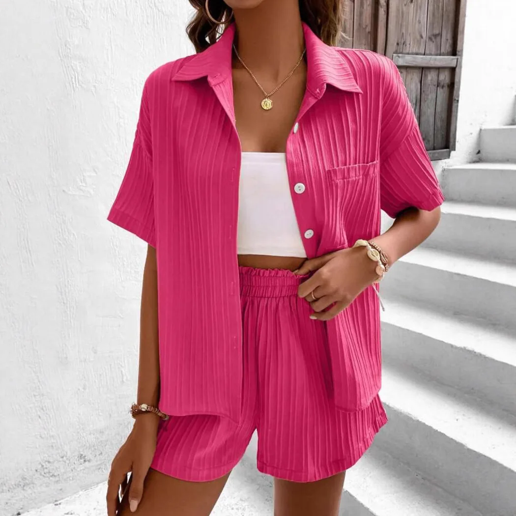 High Waist Striped ort Sve irt And orts Set Elastic Waisand Faionable Two Piece Suit for Young Women Summer Wear