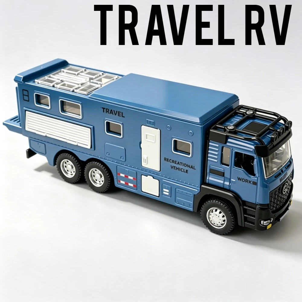 1:43 Maßstab Wohnmobil-Modellauto Spielzeug mit Verstellbarer Decke, Öffnenden Türen, Sound und Licht, Geländefahrzeug-Modelle aus Metall, Druckguss-Geschenke