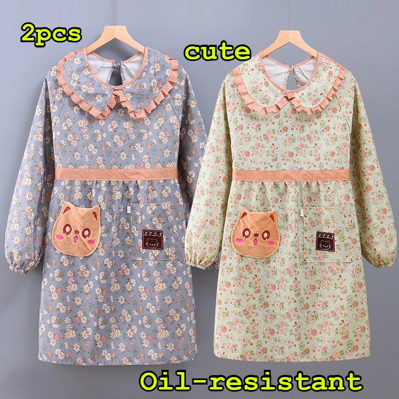 

Aprons Cute Floral Long Sleeve Anti-Dirty Protective Wear for Women Home Kitchen Cooking Baking Fashionable Kitchen Ins Cleaning