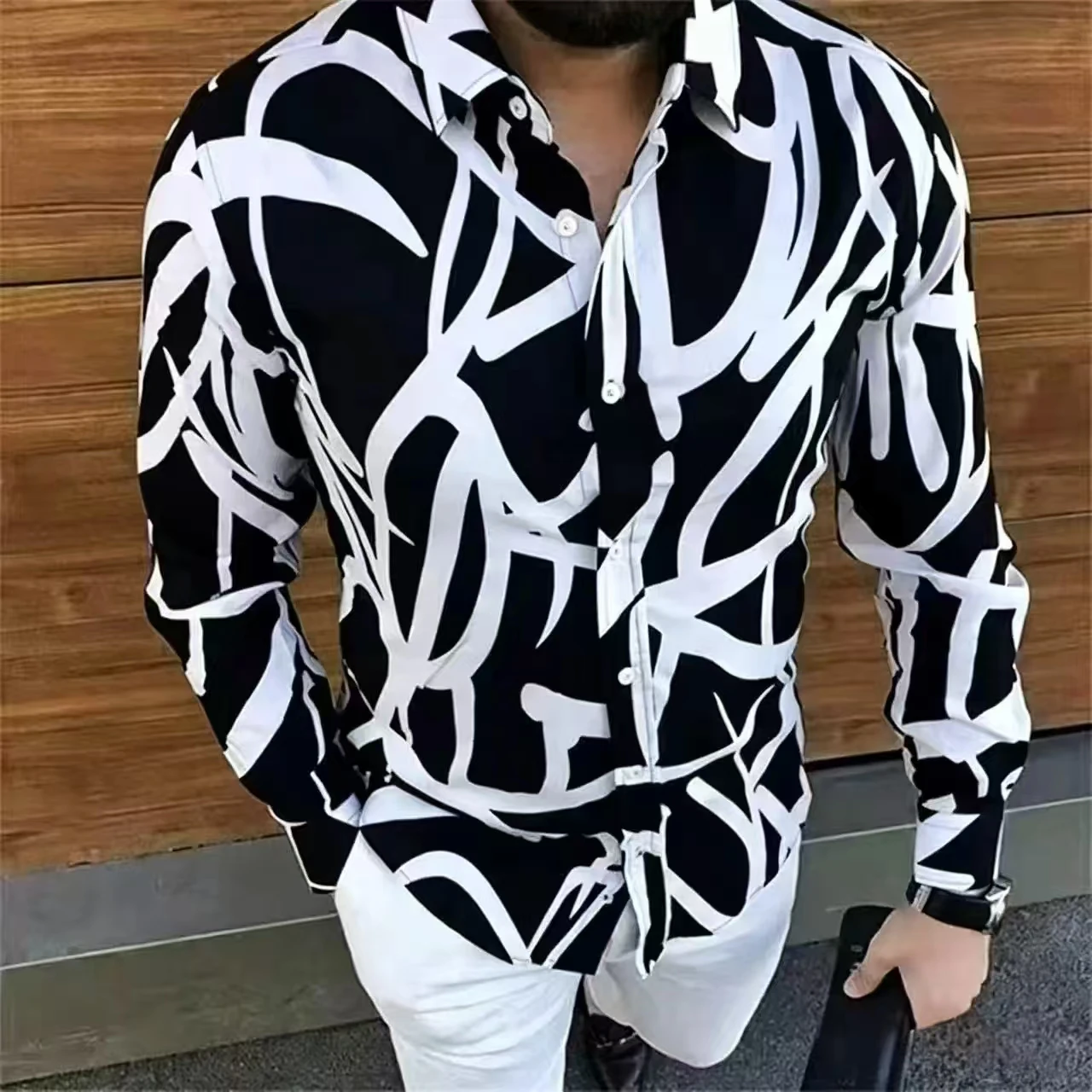 Men's fashion irregular striped long sleeved shirt 2026 new casual versatile button up shirt men's daily party street top