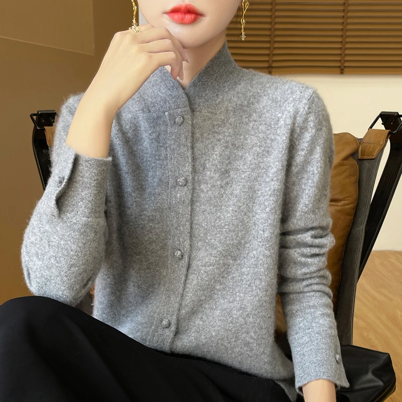 Retro new Chinese sweater 100% beautiful slave wool red fashion collar sweater coat cardigan coat