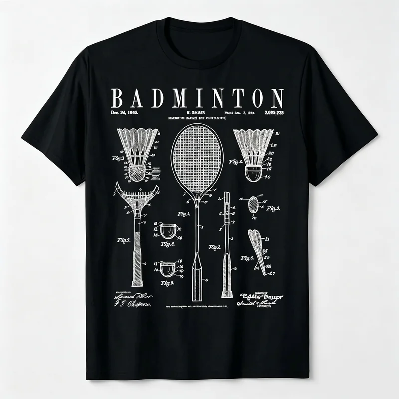 Badminton Racket Graphic T Shirt Watercolor Splash Print Pure Cotton Short Sleeve Unisex Casual Streetwear Tee For Sports Fans