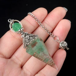 Natural Crystal Agates Pendulum Ornament Three Phases Hexagonal Cone Charms Pendule Quartz Amulet Pendulum Divination Healings