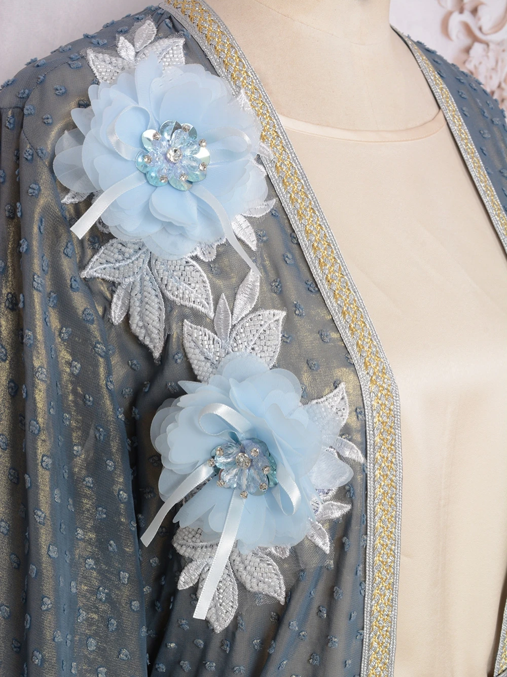 بأسعار معقولة قطعتين فستان سهرة ماكسي قفطان هامش الأصفاد زهرة ديكور فستان حفلات فضفاض للنساء ملابس يومية وصول جديد