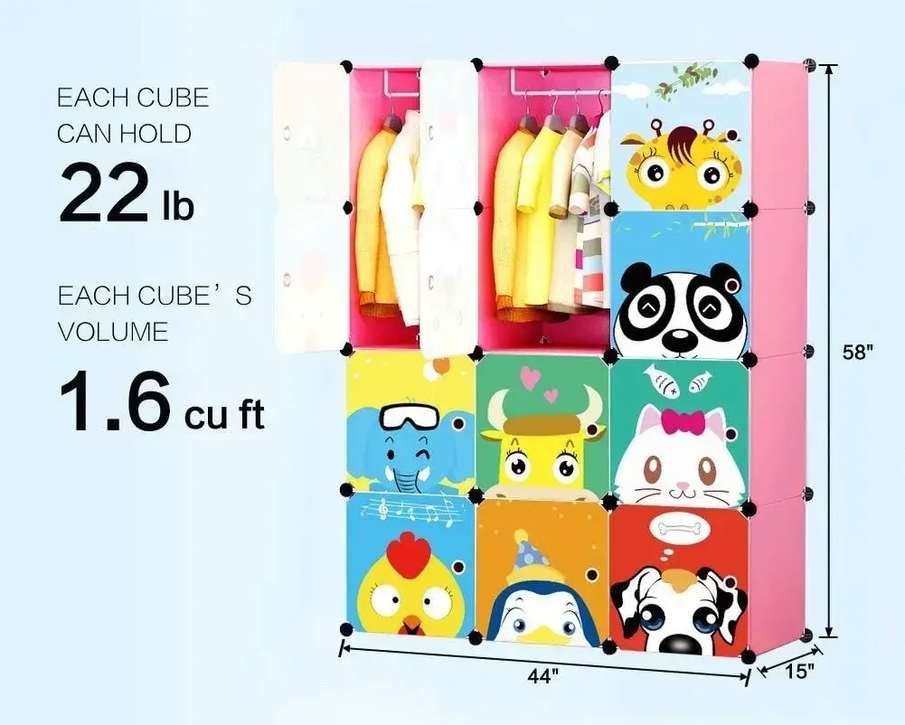 Children Wardrobe Kid Dresser Cute Baby Portable Closet Bedroom Armoire Clothes Hanging Storage Rack Cube Organizer