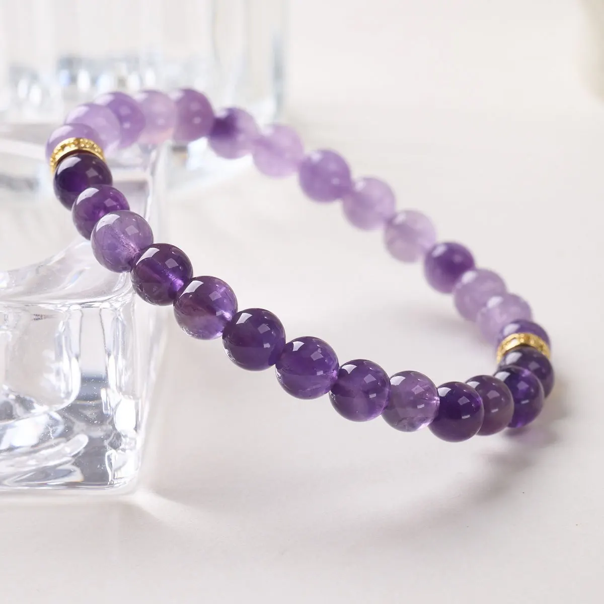 1pc Elegant natural amethyst bead bracelet, helping to calm down and achieve psychological balance, women's small wrist jewelry