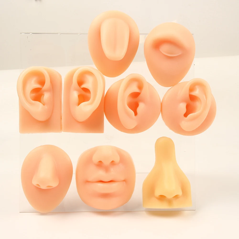 1pcs Body Piercing Practice Model Simulation Silicone Ear Eye Nose Mouth Tongue and Belly Button Model for Novice Piercer