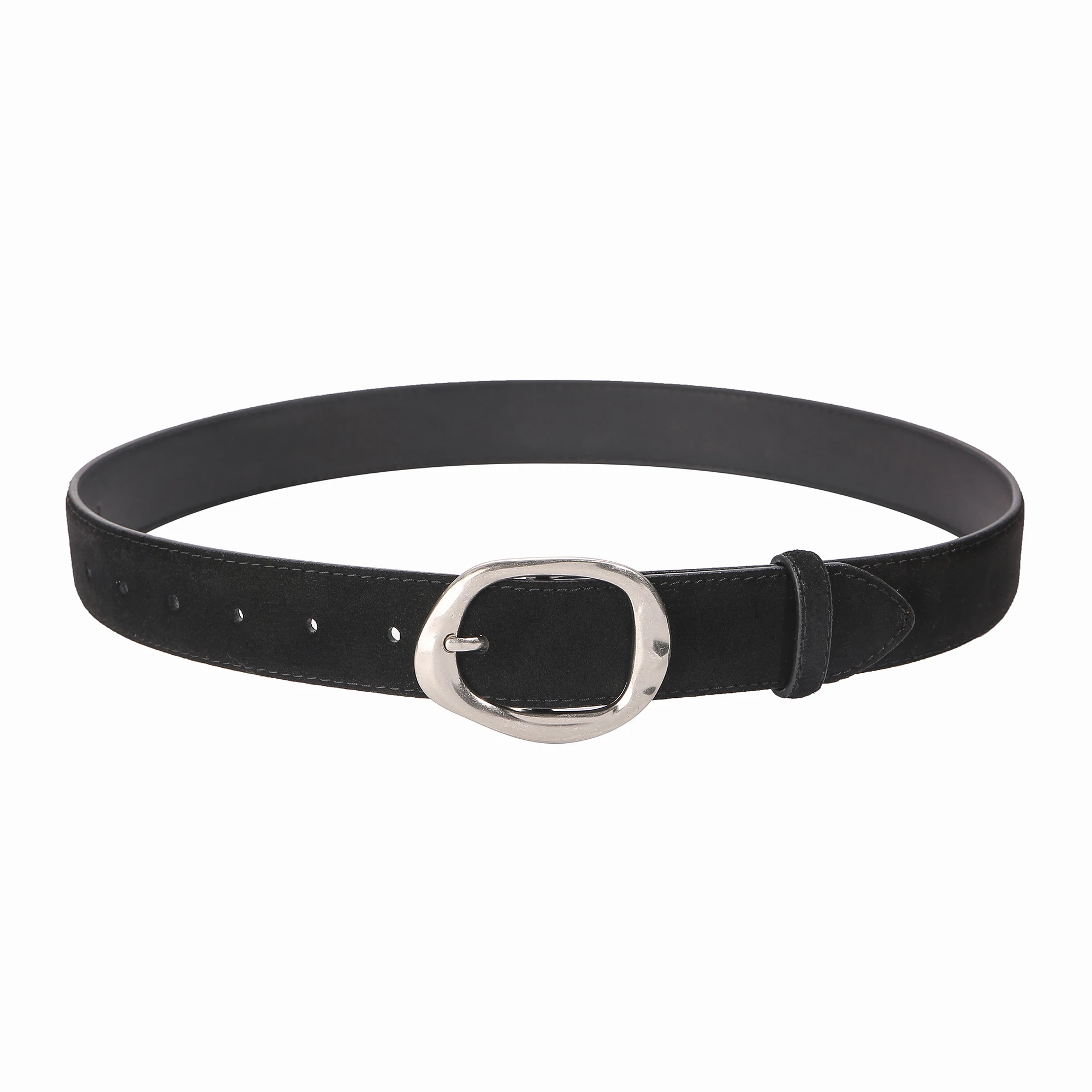 Neuer luxuriöser Wildleder-Rindsledergürtel für Damen im Vintage-Stil mit silberner Metallschnalle, 3,3 cm breiter Bund für Kleider und Jeans – Detail 7
