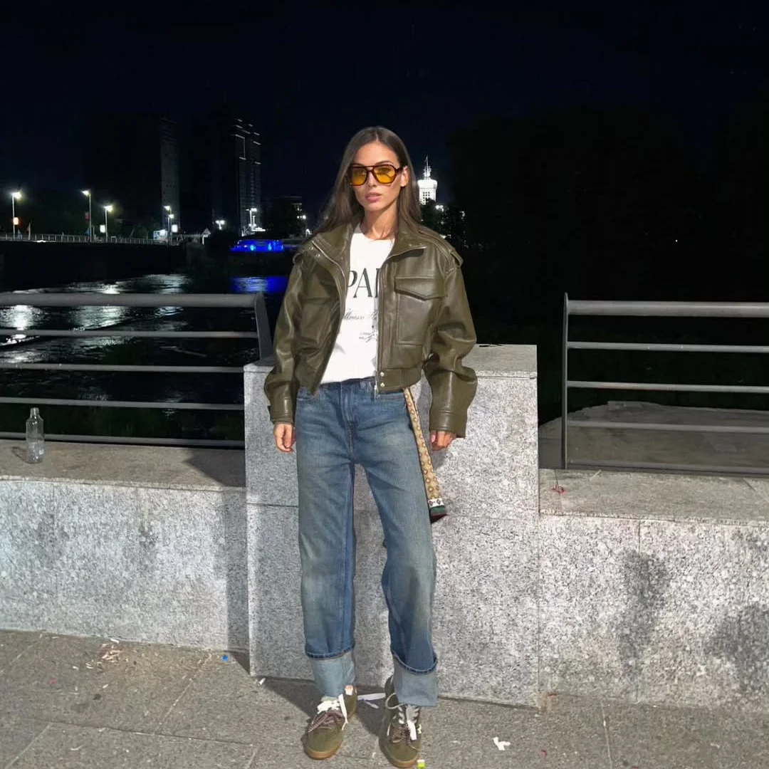 معطف Jaet ذو ياقة عالية من الجلد الصناعي للنساء لخريف وشتاء وصل حديثًا ZR Sle من ألياف البوليستر الدافئة... #4