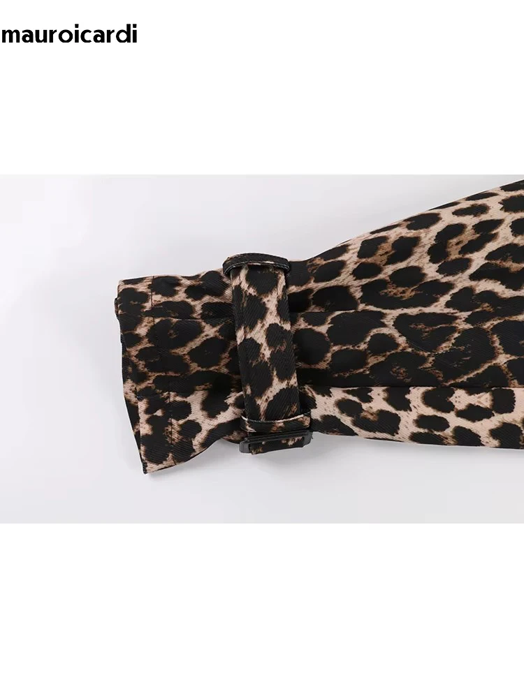 Mauroicardi Spring Extra Long Oversized Flowy Thin Soft Colorful Leopard Print Trench Coat for Women Luxury Designer Clothes