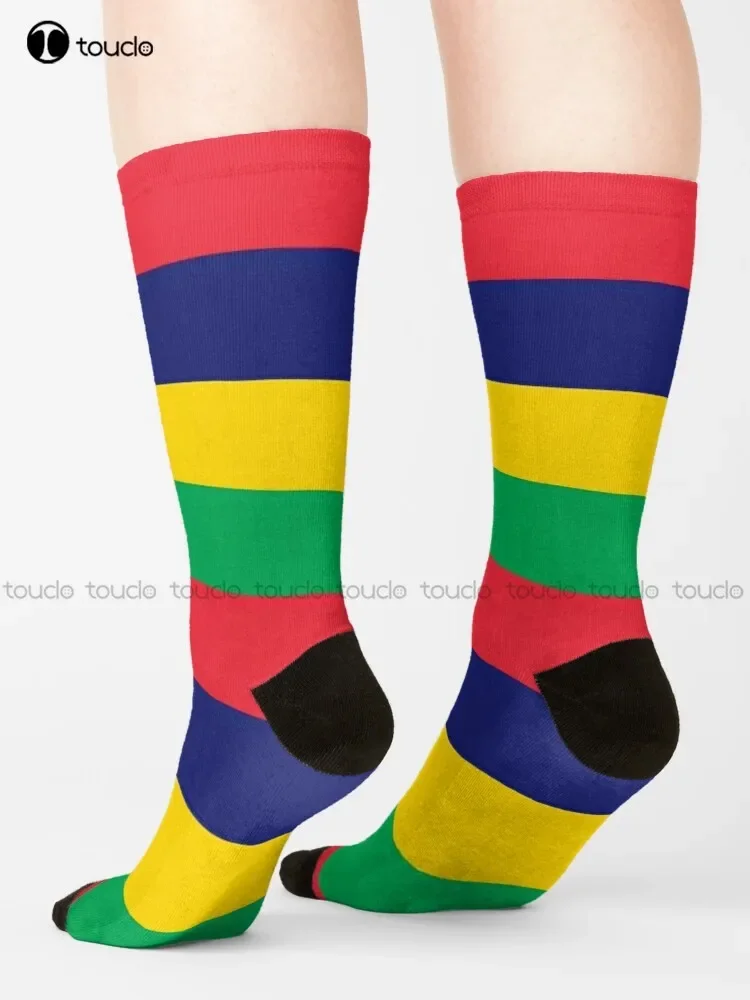 Mauritius Flag Stickers Gifts And Products - Named Socks White Socks Mens Cartoon Street Skateboard Socks 360° Digital Print