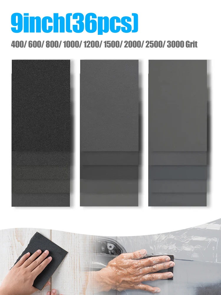 XCAN 36-teiliges Nass-Trocken-Schleifpapier-Set, Körnung 400/600/800/1000/1200/1500/2000/2500/3000, Schleifpapier, Schleifblätter für Holz, Metall