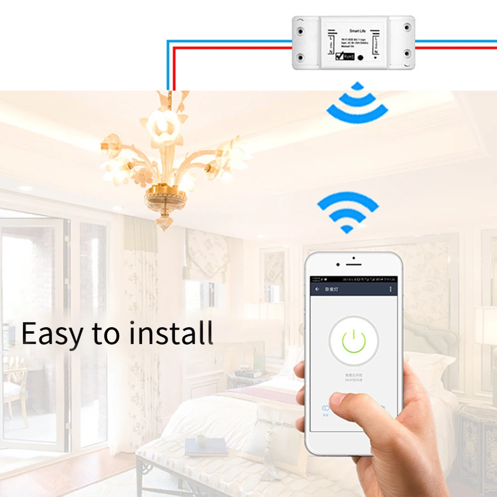 For Tuya Certified 10A WiFi Smart Light Switch Single Pole with App Control and Voice Assistant Integration Support