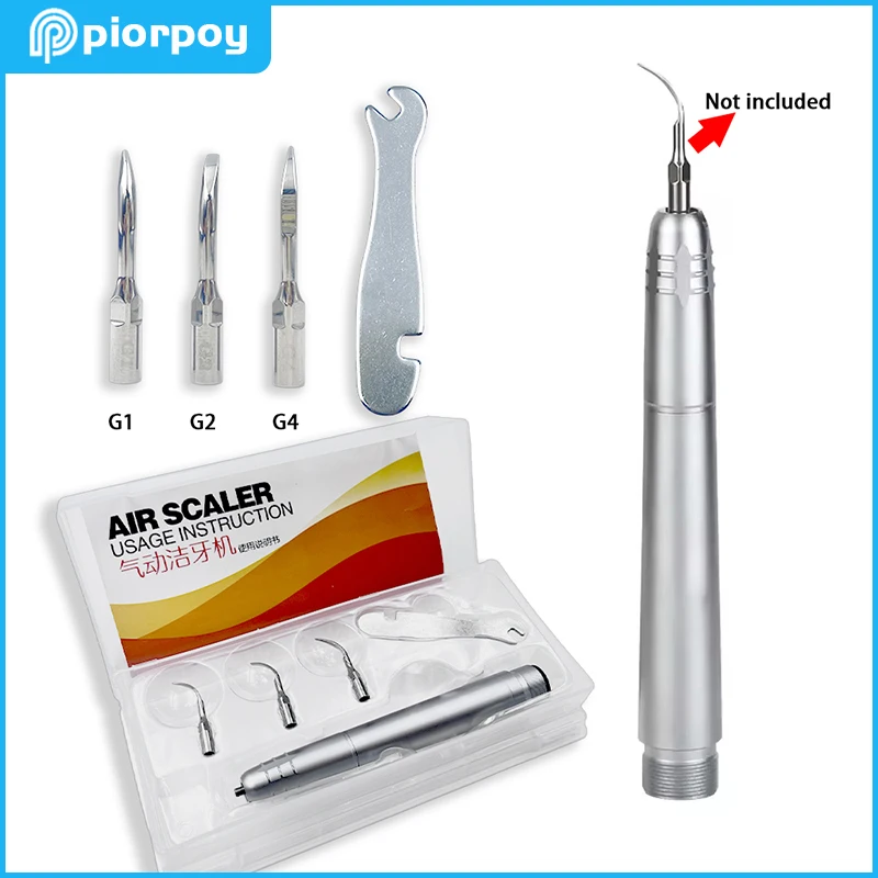 PIORPOY Pneumatic Scaler 2Holes/4 Holes Dental Ultrasonic Air Scaler Handpiece Remove Tartar Air Scaling Polishin Tools Cleaner