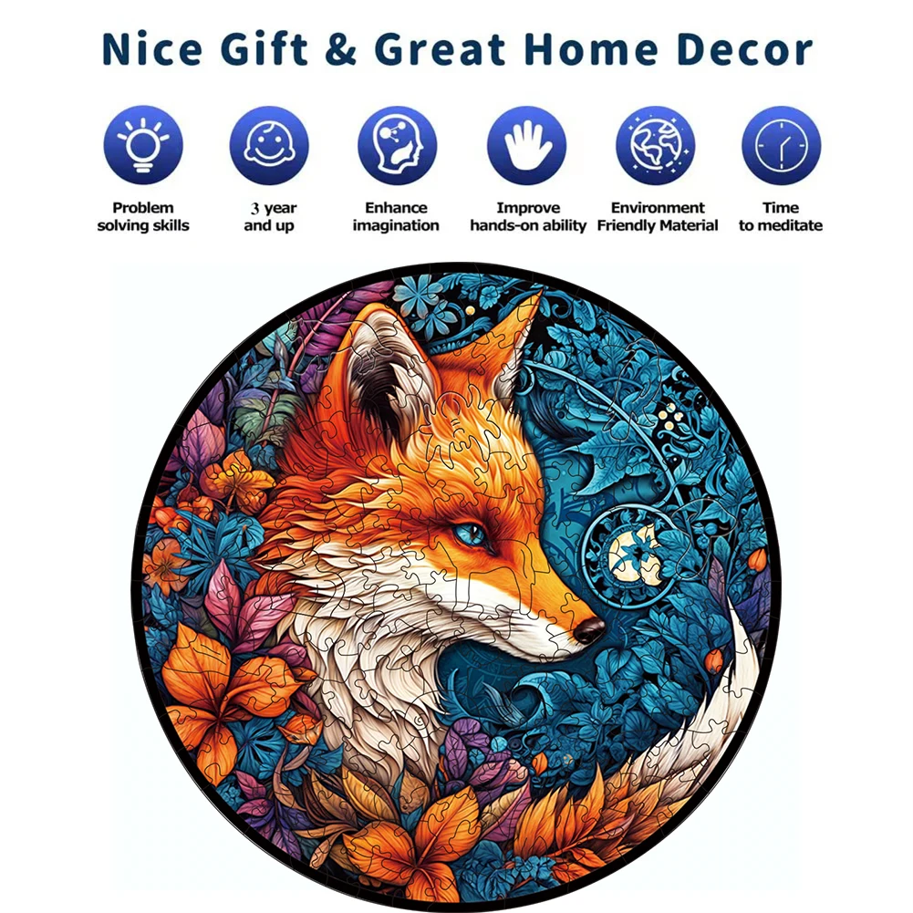 Fox Wooden Animal Puzzle DIY Crafts Brain Trainer Puzzle Game For Kids Adults Educational Wood Toy Gift Hell Difficulty Jigsaw