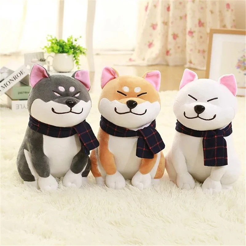 

1PC 25cm 45cm Shiba Inu Dog Plush Toy Stuffed Animal Soft Doll Wear Scarf Kids Toys Valentines Gifts For Girlfriend