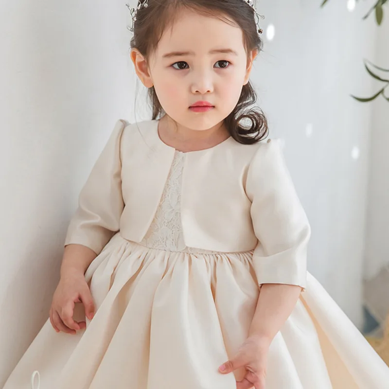 Jacket Baby Kids Princess Satin Lace Bow Flower Girl Dress Children First Communion Dress Ball Gown Wedding Party Dress Birthday