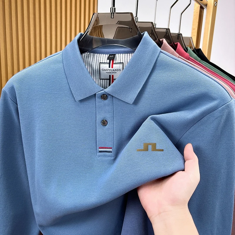 100% Baumwolle Herren Langarm-Poloshirt mit Kragen und Knöpfen, Exquisitem Musterdruck, Neues Herbst-Poloshirt, Business Casual Herrenbekleidung – Detail 13