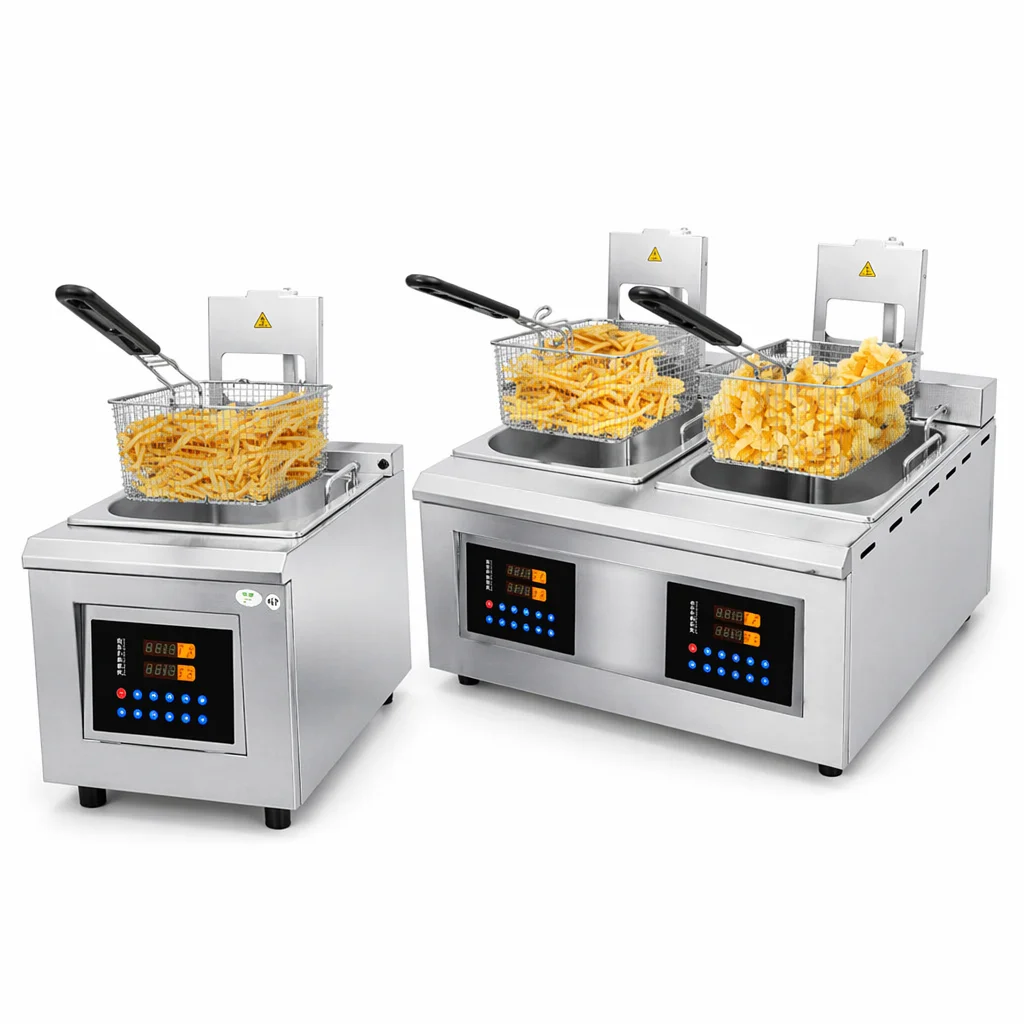 Automatic Commercial Electric Fryer, Stainless Steel, Intelligent Timed Adjustable Double Cylinder Chicken Fryer