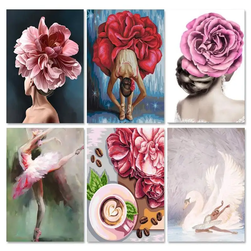 

RUOPOTY Acrylic Paint Frame Diy Painting By Numbers Flowers Women Handpainted Marker By Numbers For Home Wall Art Decors