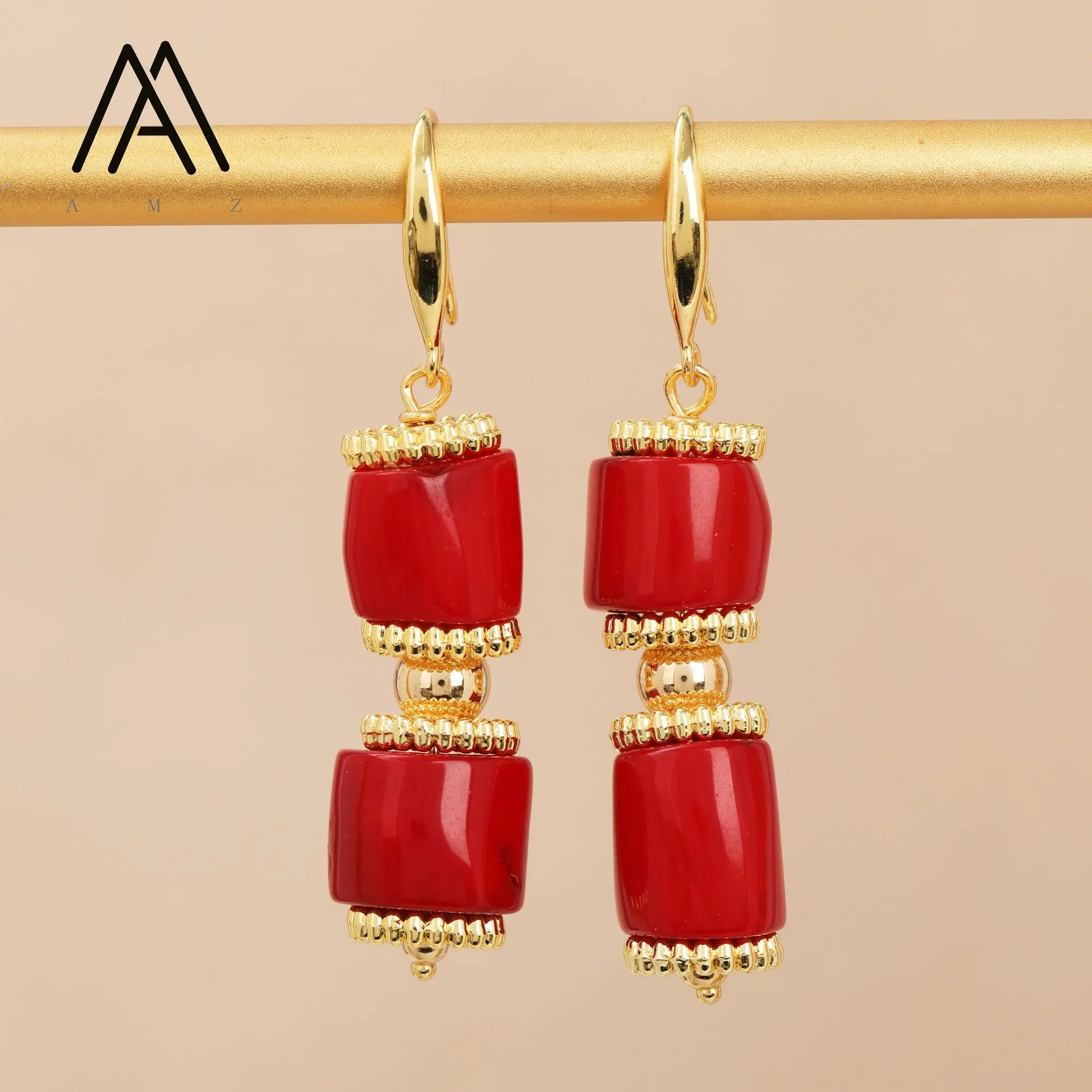 

Red Coral Drop Earrings Fashionable Style with Gold Plating High Quality Festival Gift For Women
