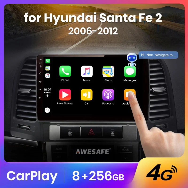 AWESAFE Wireless CarPlay Autoradio for Hyundai Santa Fe 2007 2006-2012  Car Radio Multimedia Player Android Auto Stereo GPS