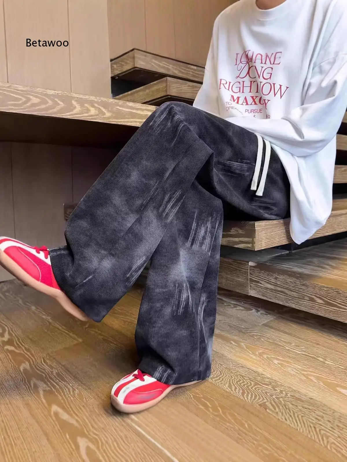 American Tie Dye Casual Long Pants For Men Autumn Fashion Street Style Trousers Loose Straight Cut Suitable For Teenagers Daily
