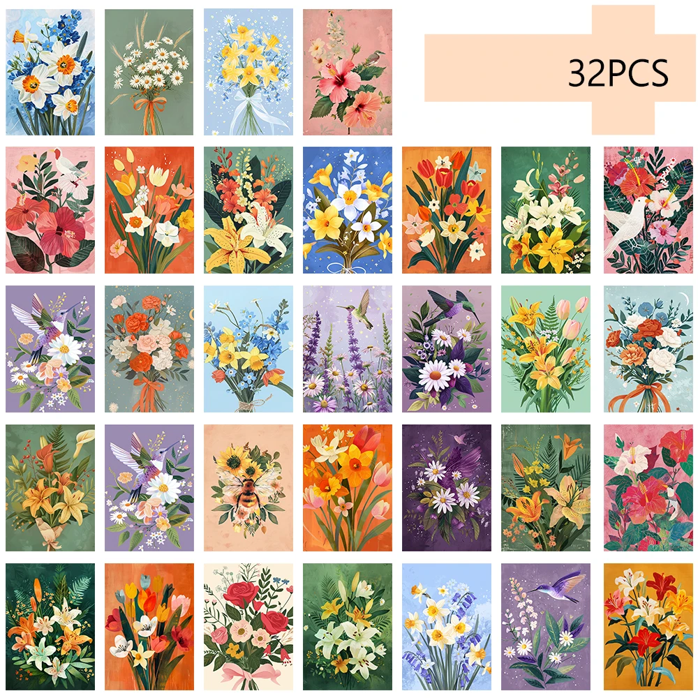 32 Stück florale Postkarten, Kunstdruck-Pflanzenkarten, Weihnachtsgeschenk für Studenten, Schlafzimmerdekoration, Tagebuchaufkleber, Sammlerstück – Detail 6