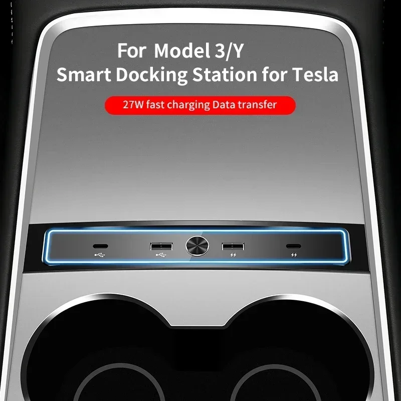 Para tesla modelo 3 y conversor de extensão docking station inteligente usb hub console central adaptador carregador rápido acessórios do carro