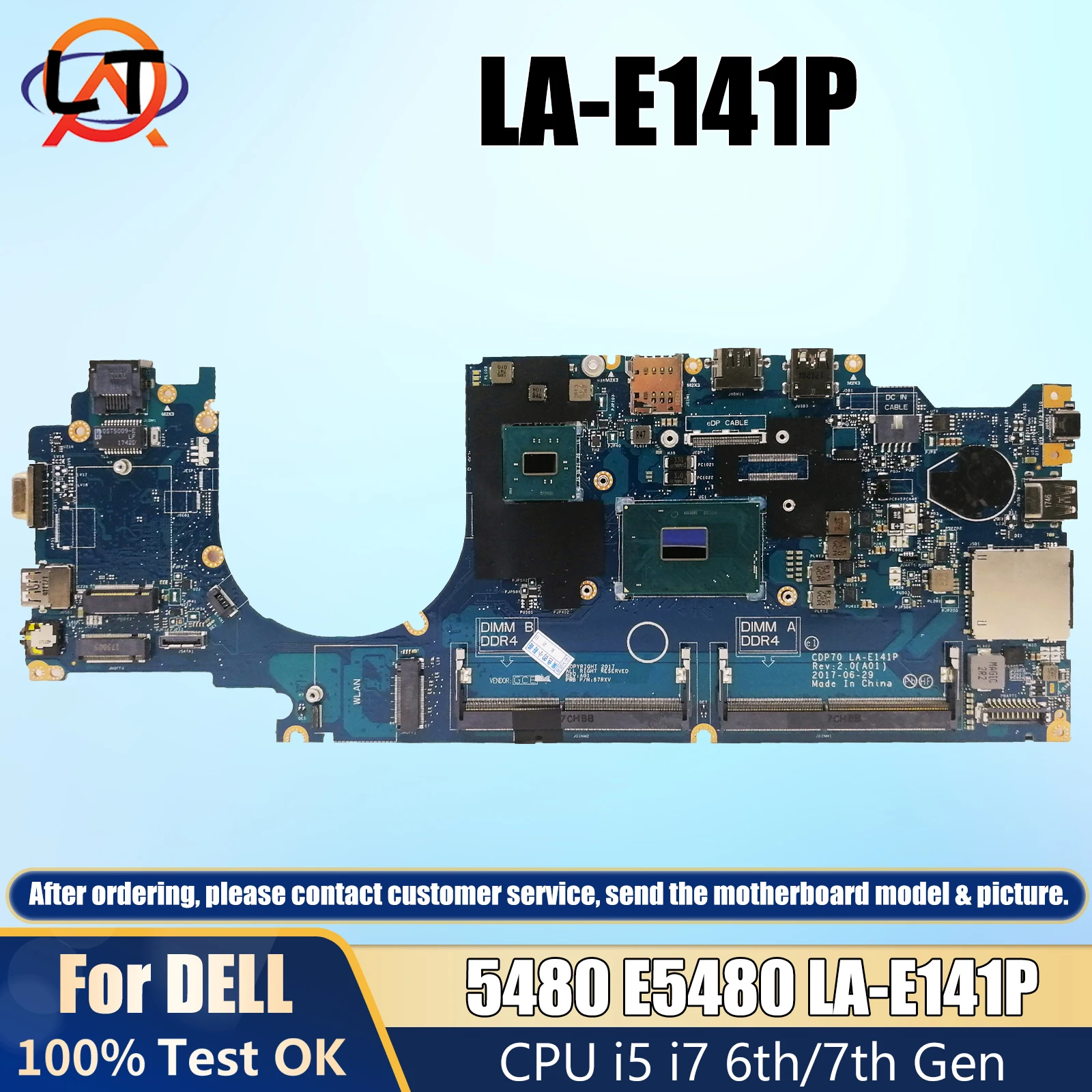 

LA-E141P mainboard For DELL 5480 E5480 CN-0MP1YJ 0MP1YJ laptop motherboard with I5 I7 6th/7th CPU 100% Full Tested Working