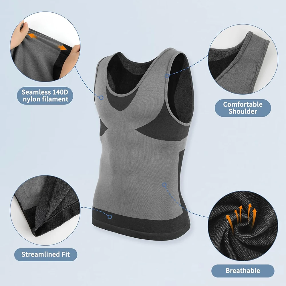 ضغط قميص رجالي التخسيس سترة محدد شكل الجسم عبر اللون الملابس الداخلية تانك القمم للرجال البطن التحكم اللياقة البدنية تجريب الملابس #5