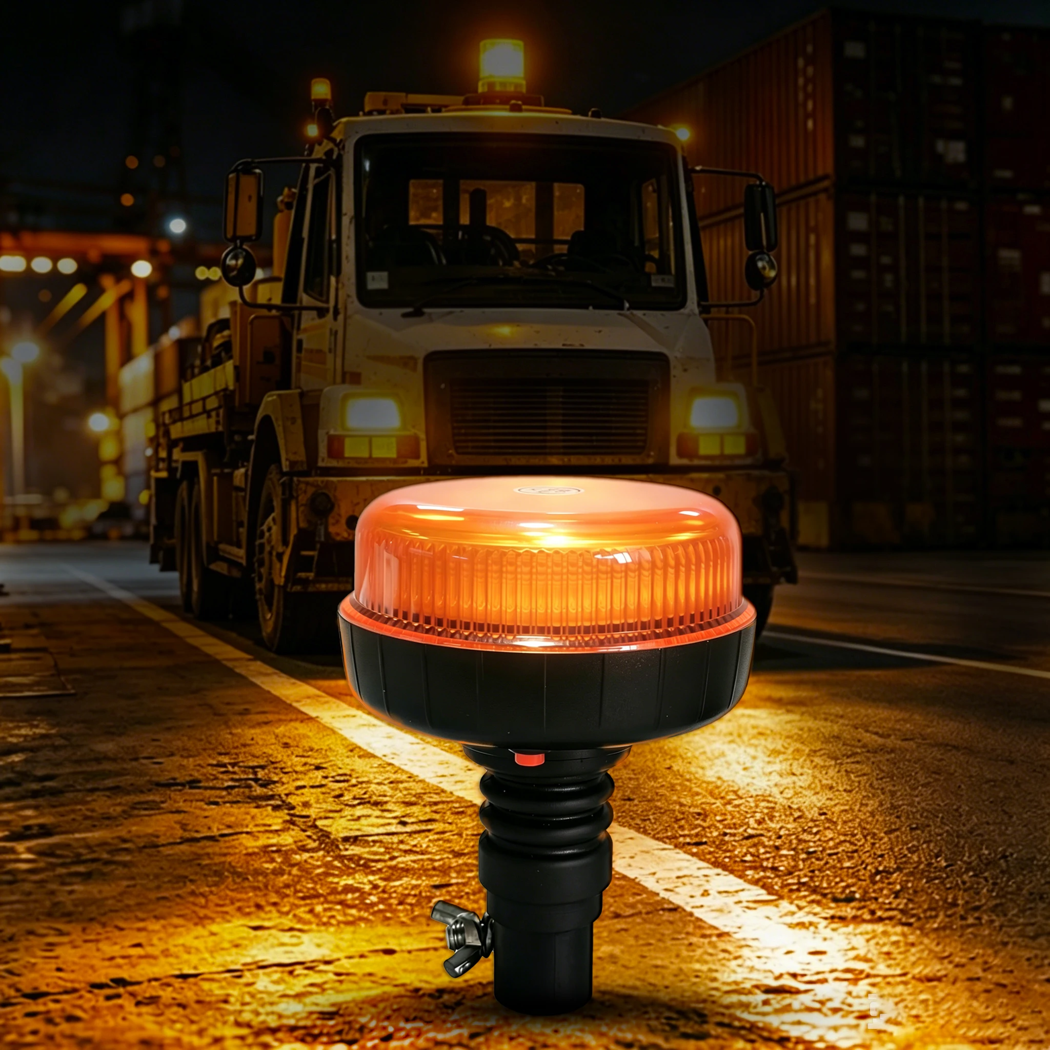 12V/24V Amber LED Strobe Beacon Warning Light Pipe Mount Flashing Safety Lamp for Trucks Construction Vehicles